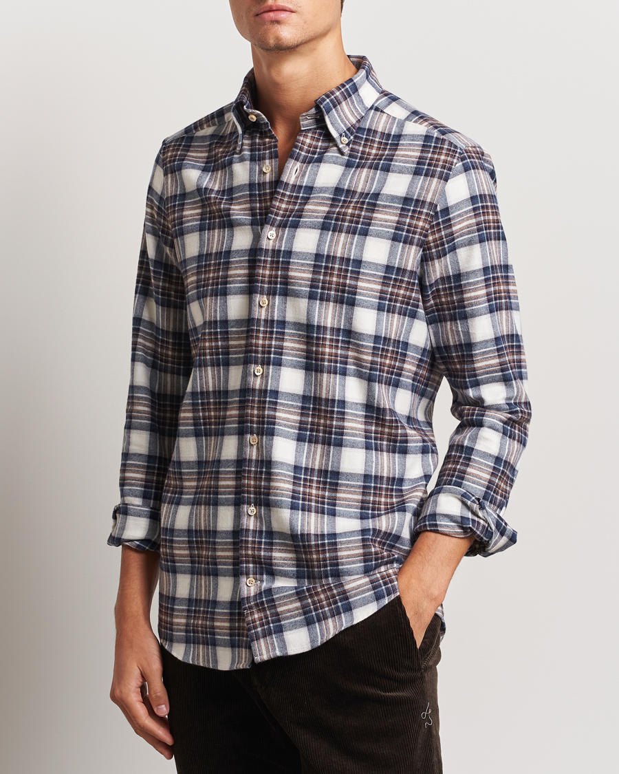 Homme | Chemises | Stenströms | Slimline Flannel Big Checked Shirt Blue/Brown