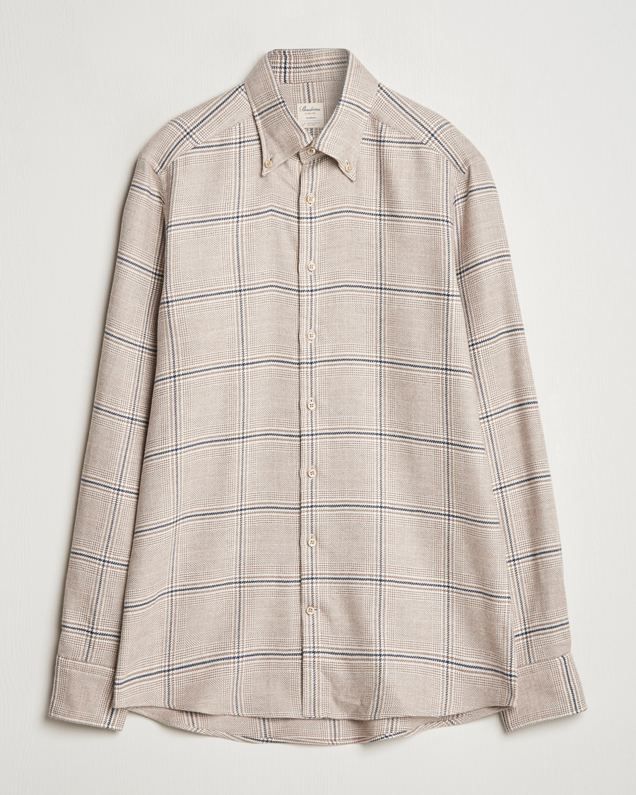 Homme | Chemises | Stenströms | Slimline Flannel Overcheck Shirt Light Brown