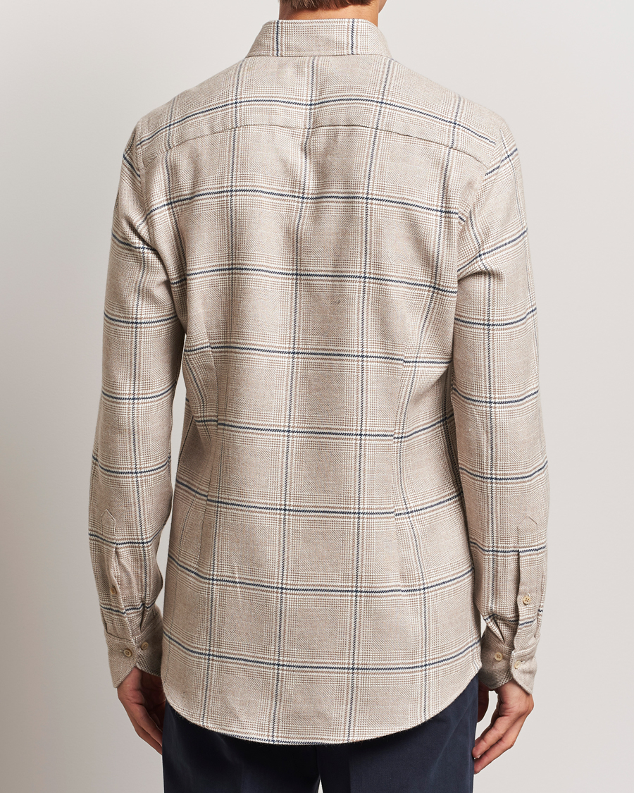 Homme | Chemises | Stenströms | Slimline Flannel Overcheck Shirt Light Brown