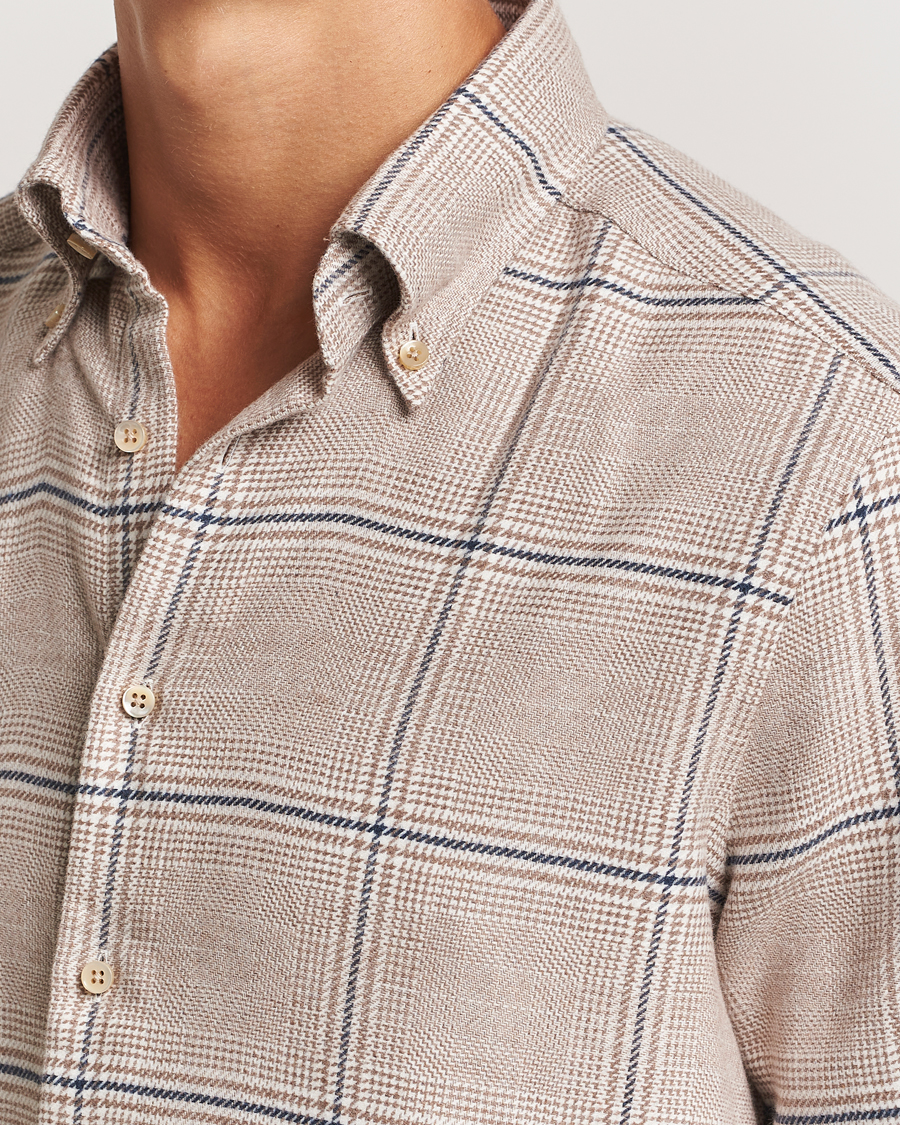 Homme | Chemises | Stenströms | Slimline Flannel Overcheck Shirt Light Brown