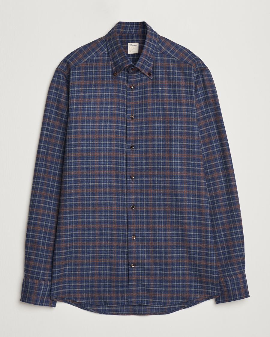 Homme | Chemises | Stenströms | Slimline Small Check Flannel Shirt Dark Blue