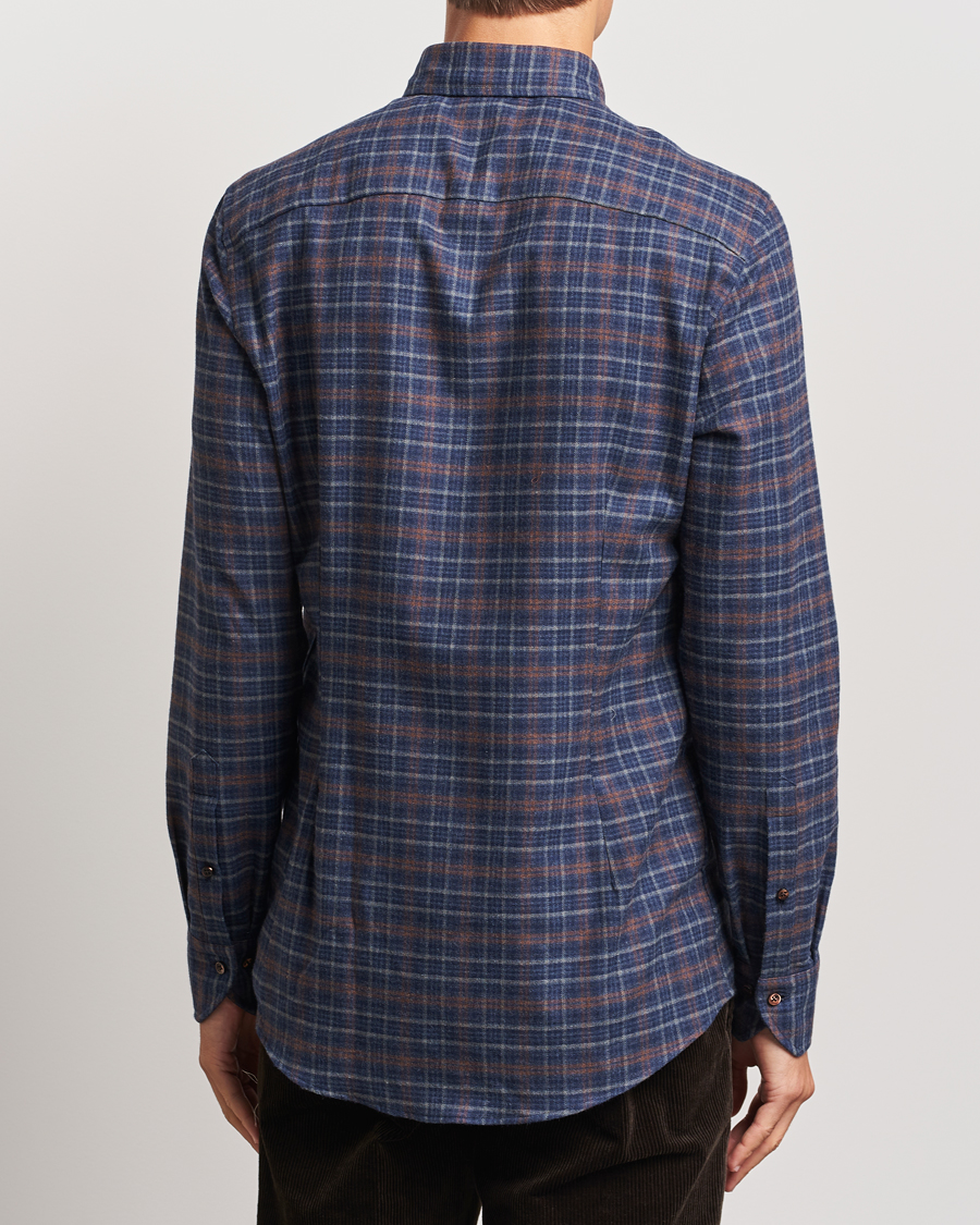 Homme | Chemises | Stenströms | Slimline Small Check Flannel Shirt Dark Blue