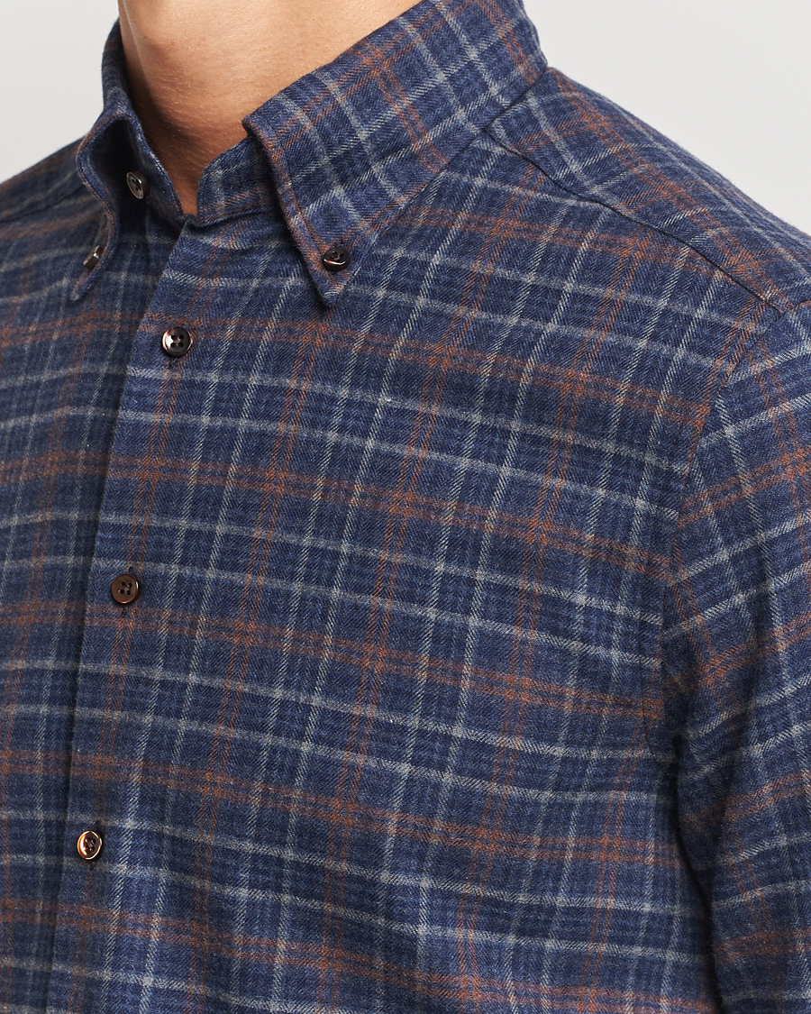 Homme | Chemises | Stenströms | Slimline Small Check Flannel Shirt Dark Blue