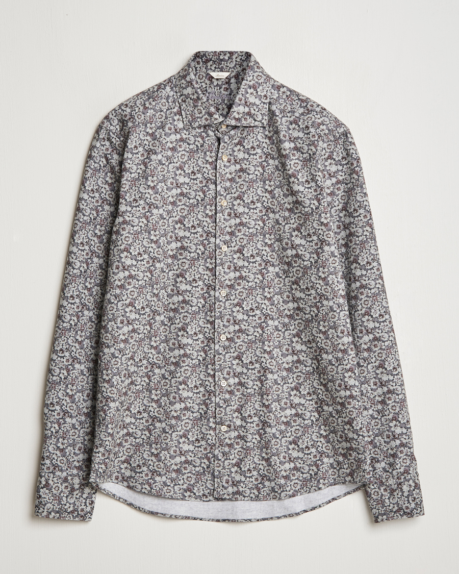 Homme | Chemises | Stenströms | Slimline Washed Floral Print Shirt Grey