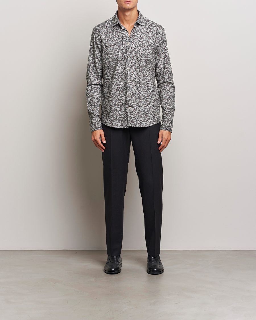 Homme | Chemises | Stenströms | Slimline Washed Floral Print Shirt Grey