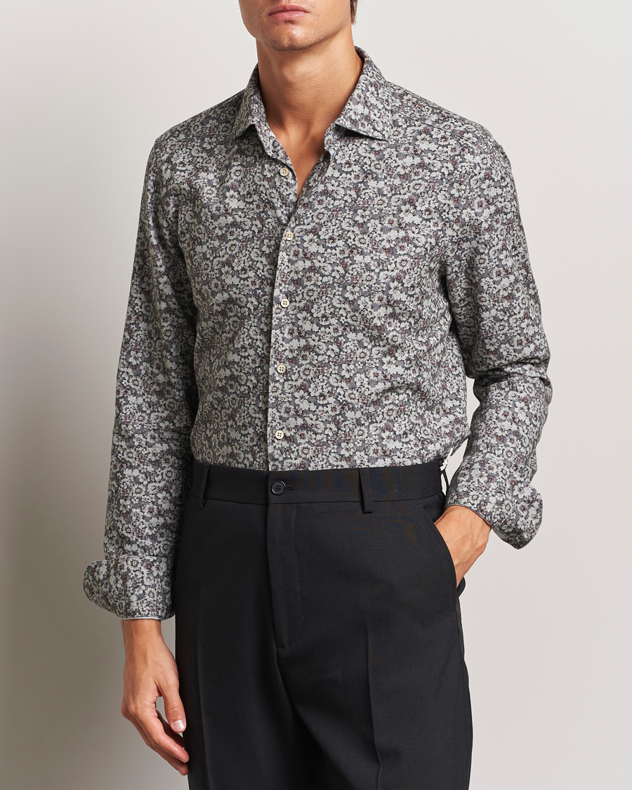 Homme | Chemises | Stenströms | Slimline Washed Floral Print Shirt Grey