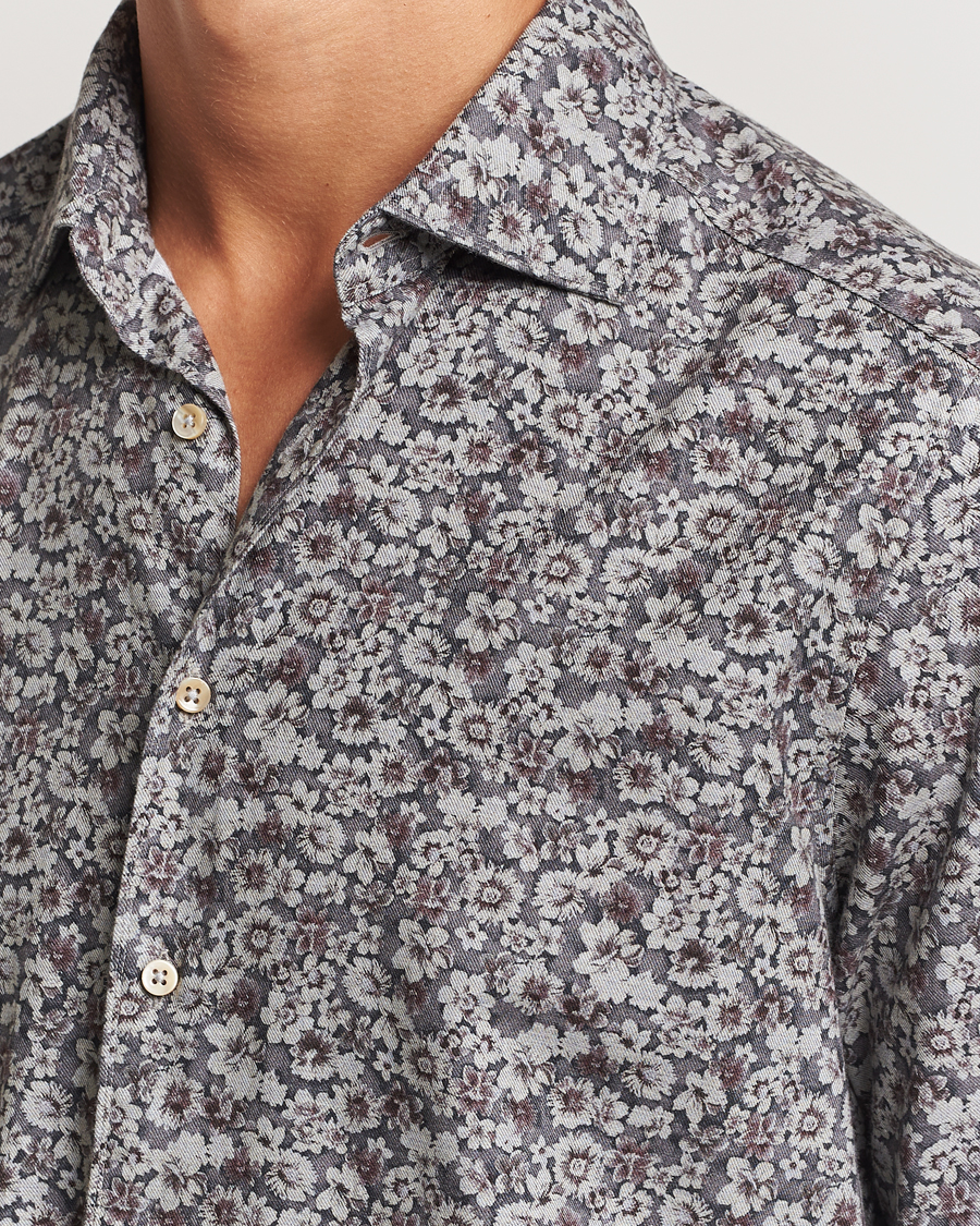 Homme | Chemises | Stenströms | Slimline Washed Floral Print Shirt Grey