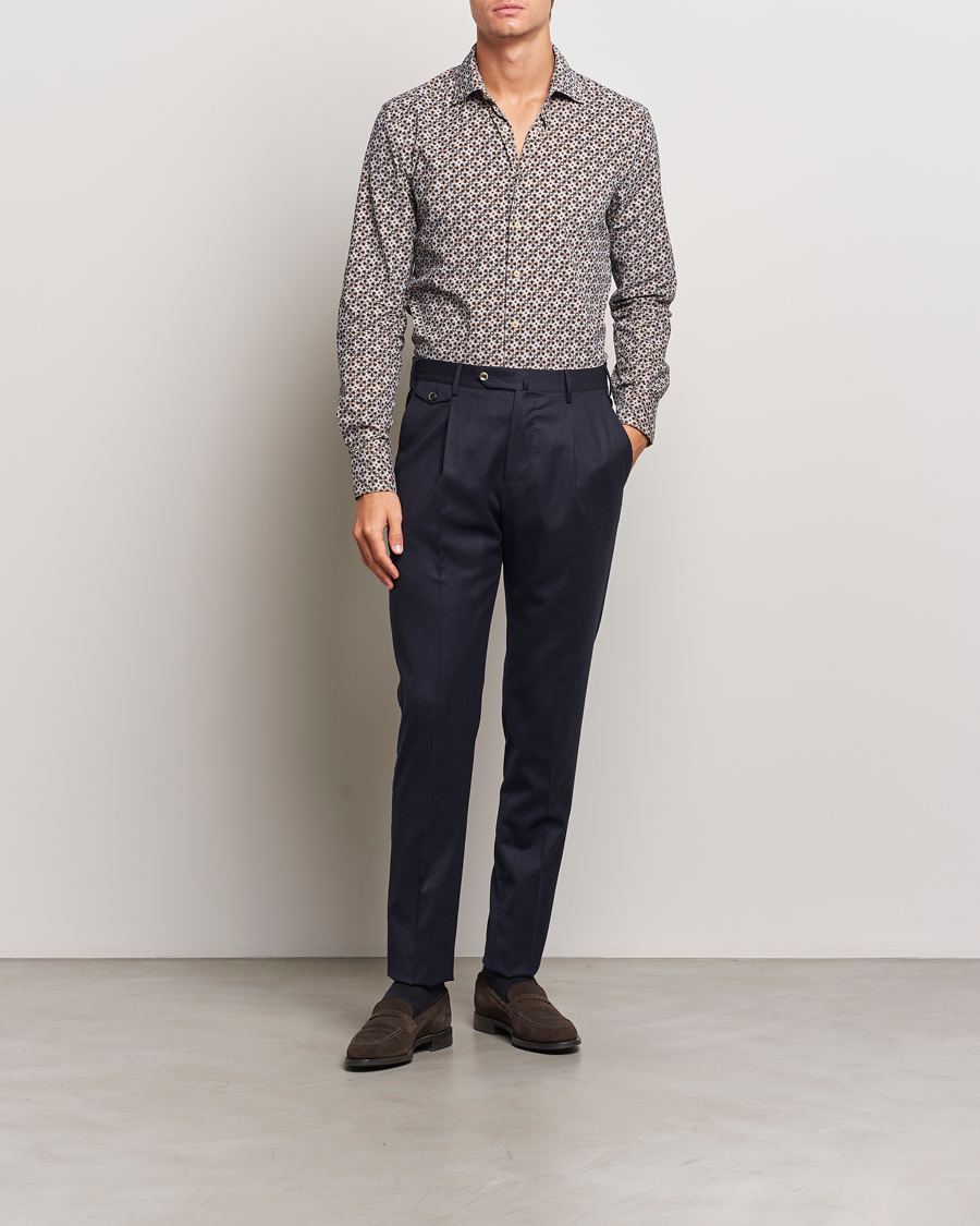 Homme | Chemises | Stenströms | Slimline Printed Cord Shirt Brown