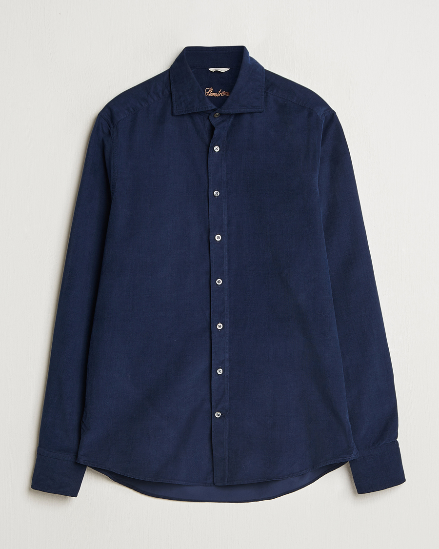 Homme | Chemises | Stenströms | Slimline Cut Away Cord Shirt Blue