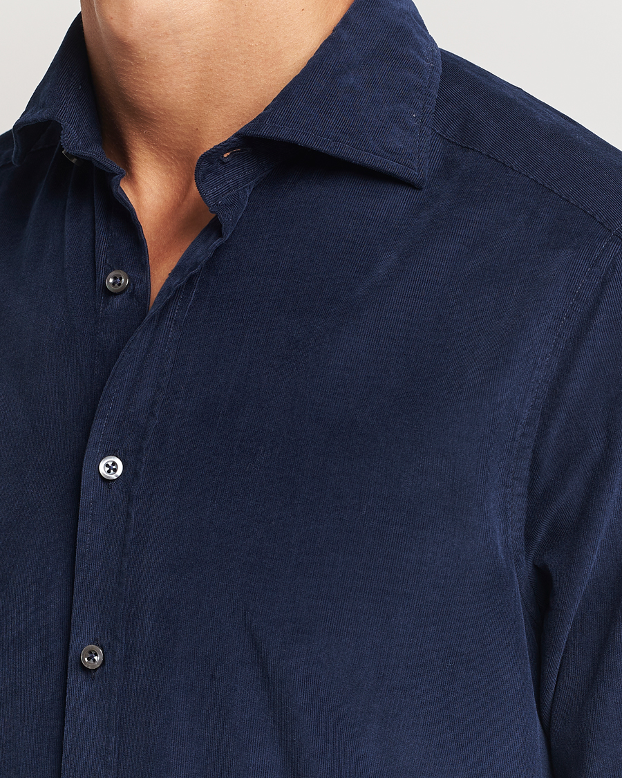 Homme | Chemises | Stenströms | Slimline Cut Away Cord Shirt Blue