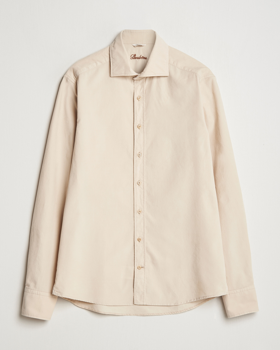 Homme | Chemises | Stenströms | Slimline Cut Away Cord Shirt Beige