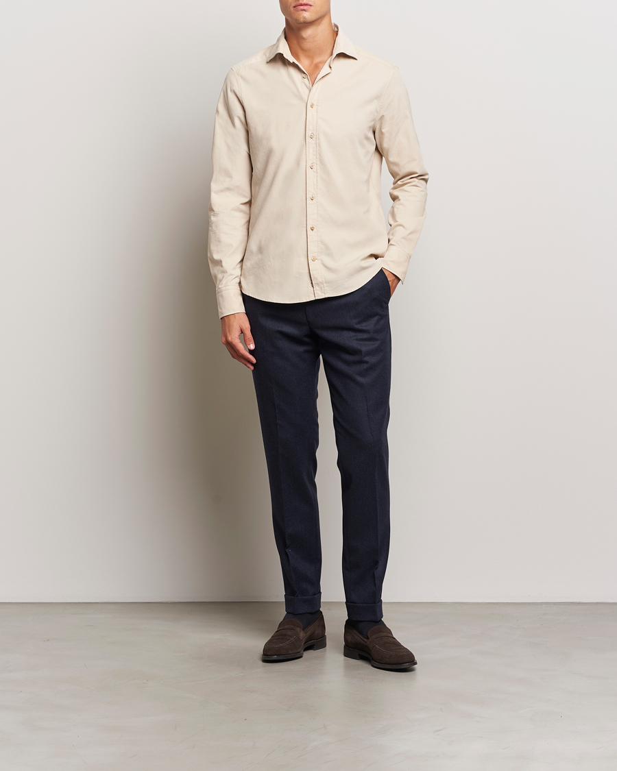 Homme | Chemises | Stenströms | Slimline Cut Away Cord Shirt Beige