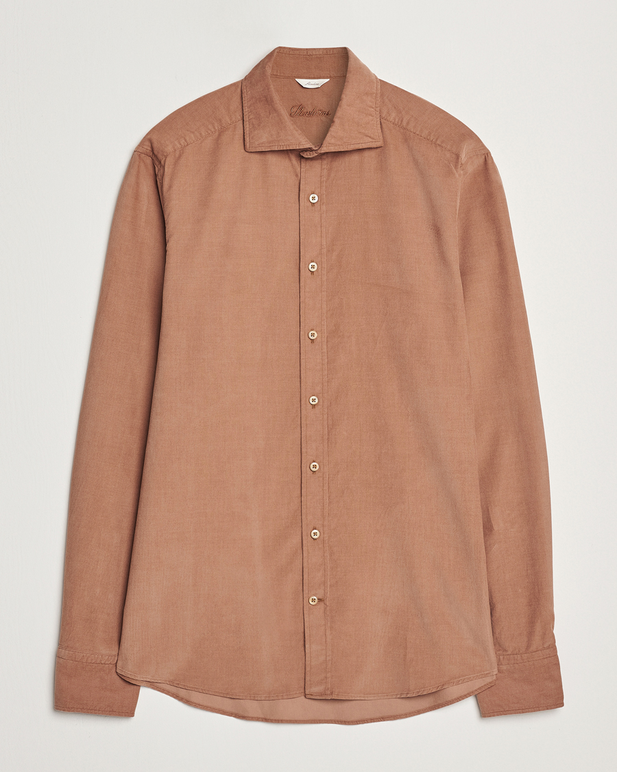 Homme | Chemises | Stenströms | Slimline Cut Away Cord Shirt Light Brown