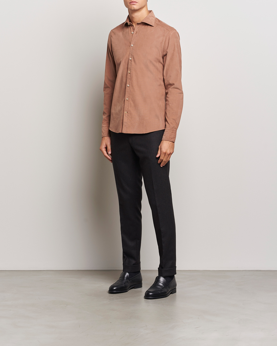 Homme | Chemises | Stenströms | Slimline Cut Away Cord Shirt Light Brown