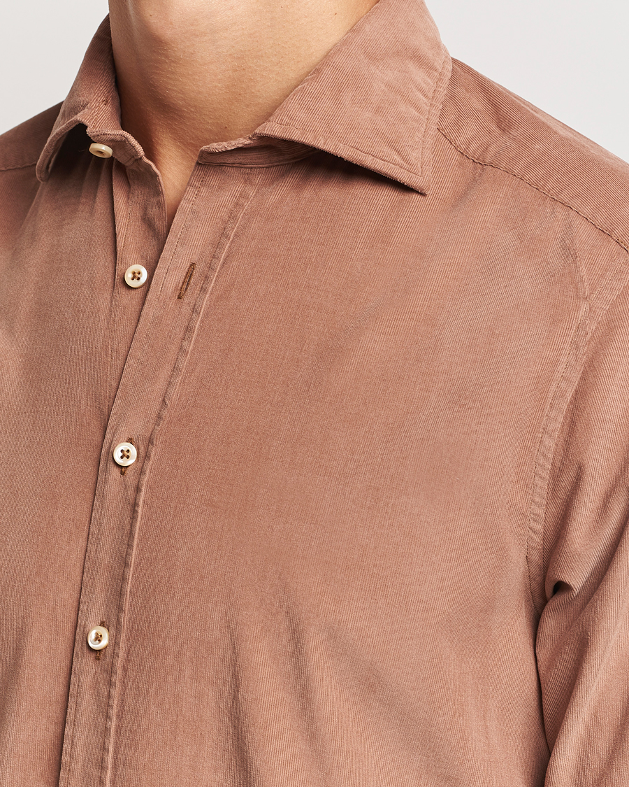 Homme | Chemises | Stenströms | Slimline Cut Away Cord Shirt Light Brown