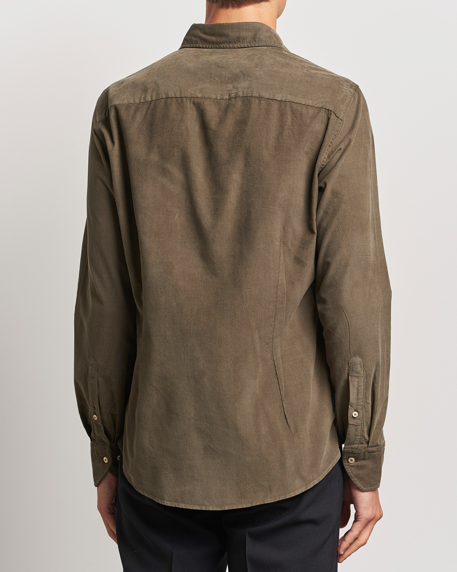 Homme | Chemises | Stenströms | Slimline Cut Away Cord Shirt Dark Green