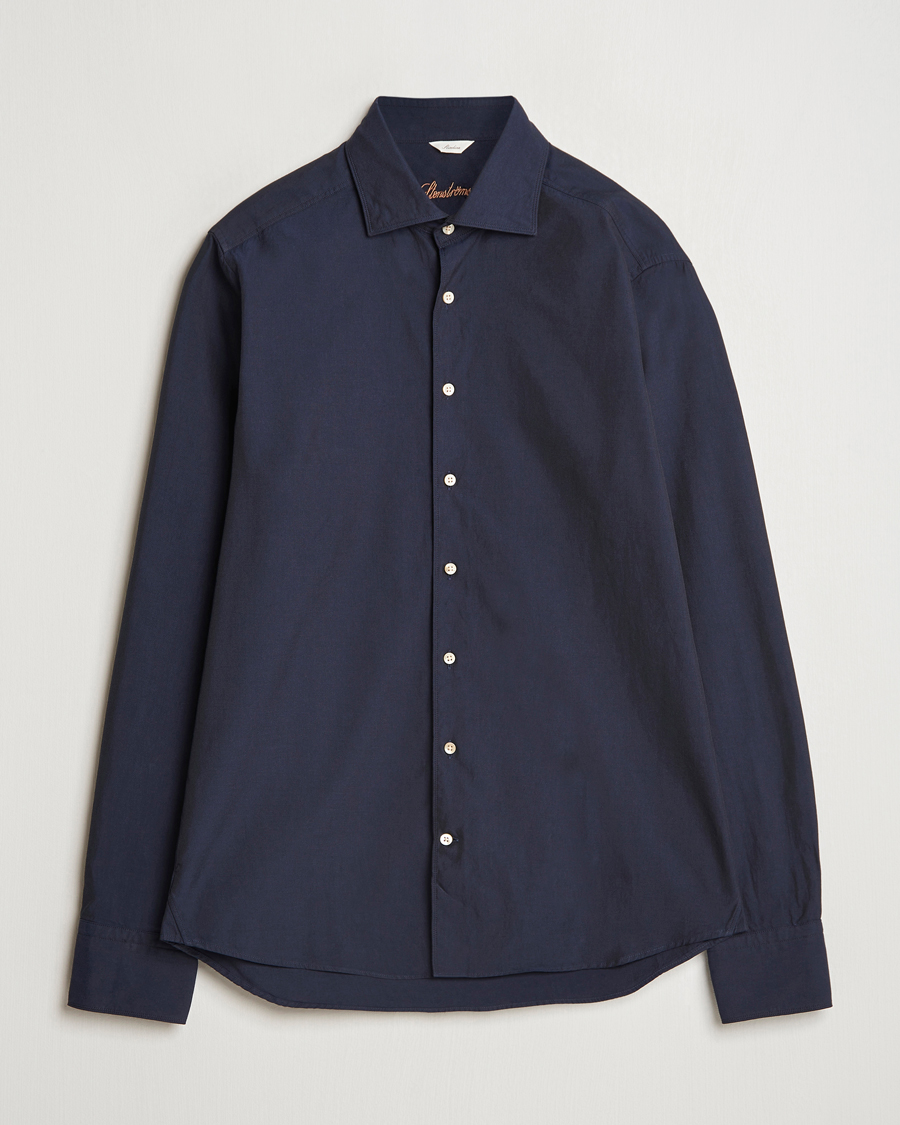 Homme | Chemises | Stenströms | Slimline Cut Away Washed Twill Shirt Navy