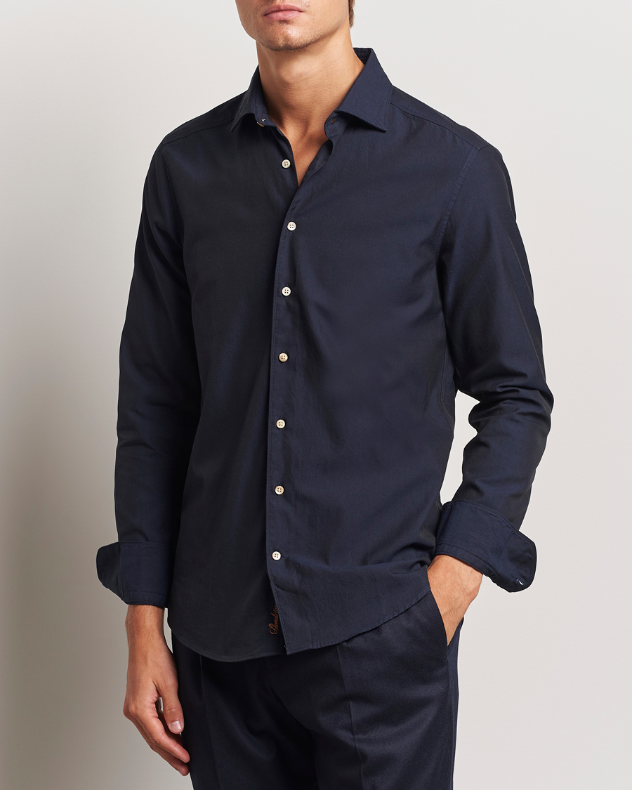 Homme | Chemises | Stenströms | Slimline Cut Away Washed Twill Shirt Navy