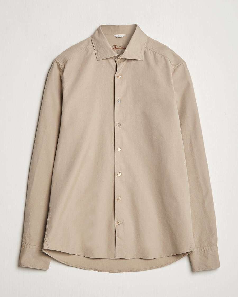 Homme | Chemises | Stenströms | Slimline Cut Away Washed Twill Shirt Beige
