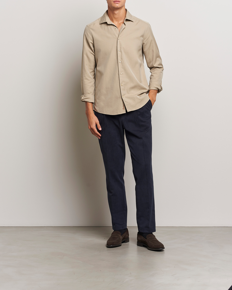 Homme | Chemises | Stenströms | Slimline Cut Away Washed Twill Shirt Beige