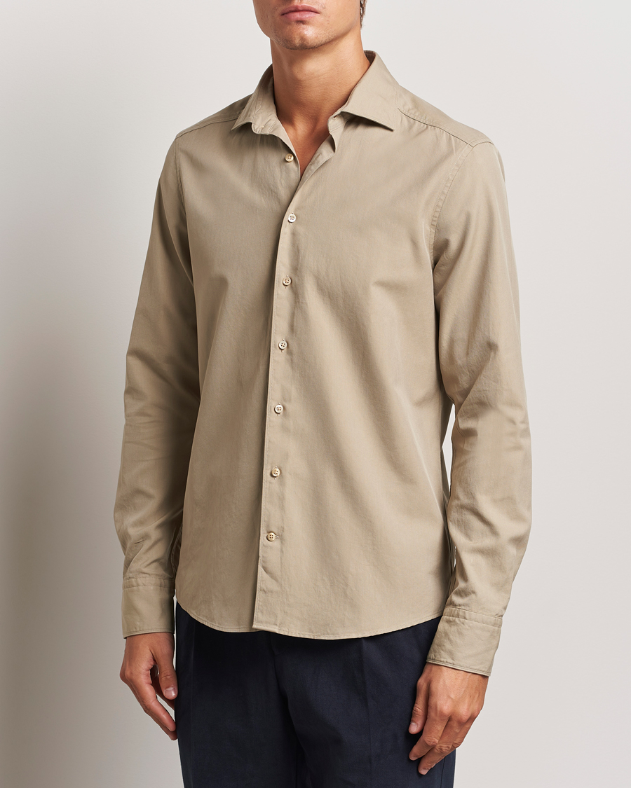 Homme | Chemises | Stenströms | Slimline Cut Away Washed Twill Shirt Beige