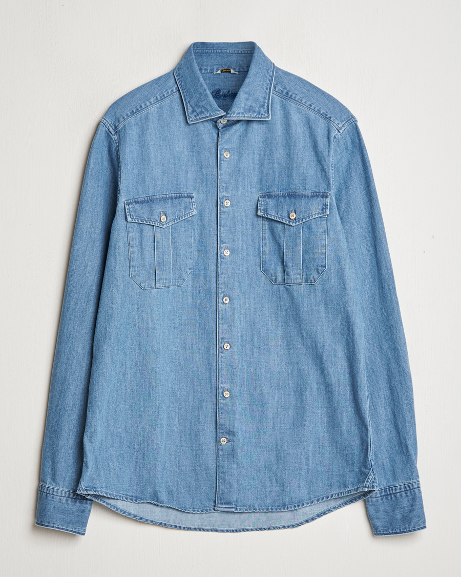 Homme | Chemises | Stenströms | Slimline Double Pocket Denim Shirt Blue