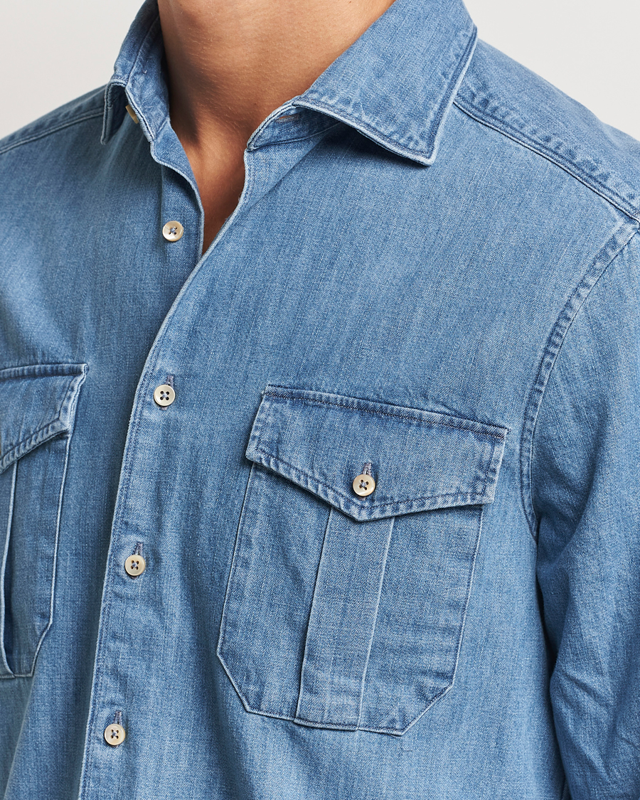 Homme | Chemises | Stenströms | Slimline Double Pocket Denim Shirt Blue
