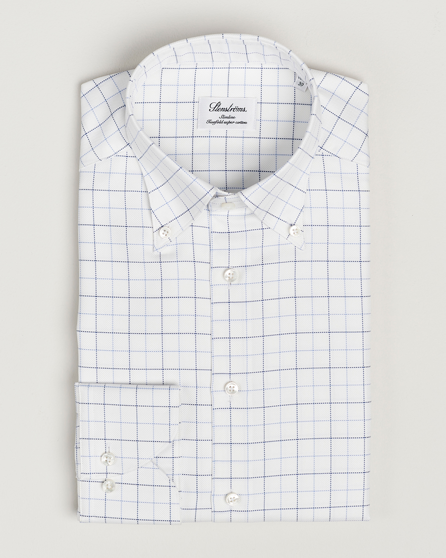 Homme | Chemises | Stenströms | Slimline Checked Oxford Button Down Shirt White