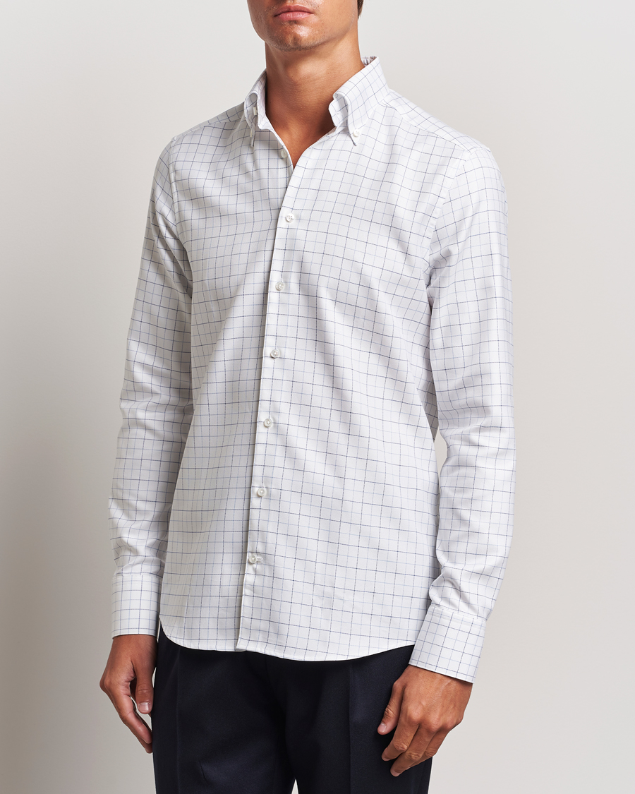 Homme | Chemises | Stenströms | Slimline Checked Oxford Button Down Shirt White