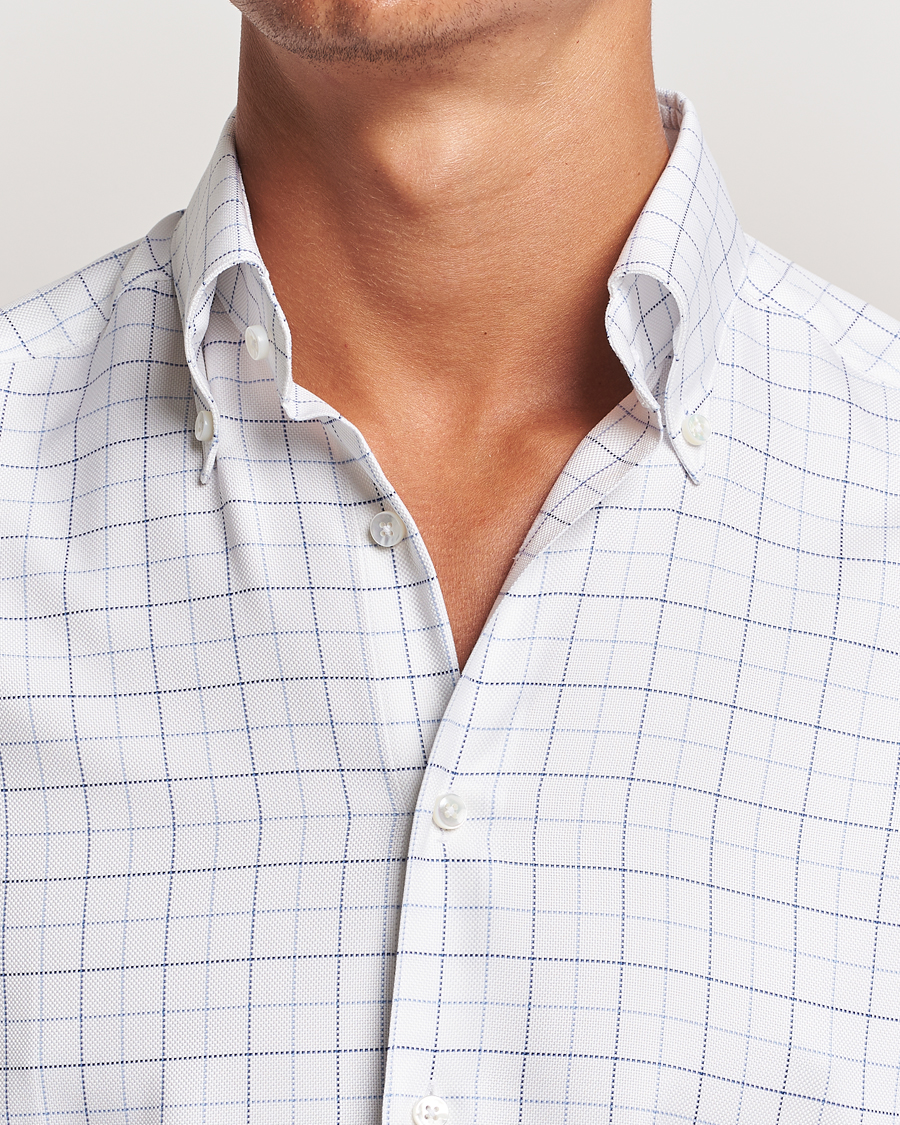 Homme | Chemises | Stenströms | Slimline Checked Oxford Button Down Shirt White