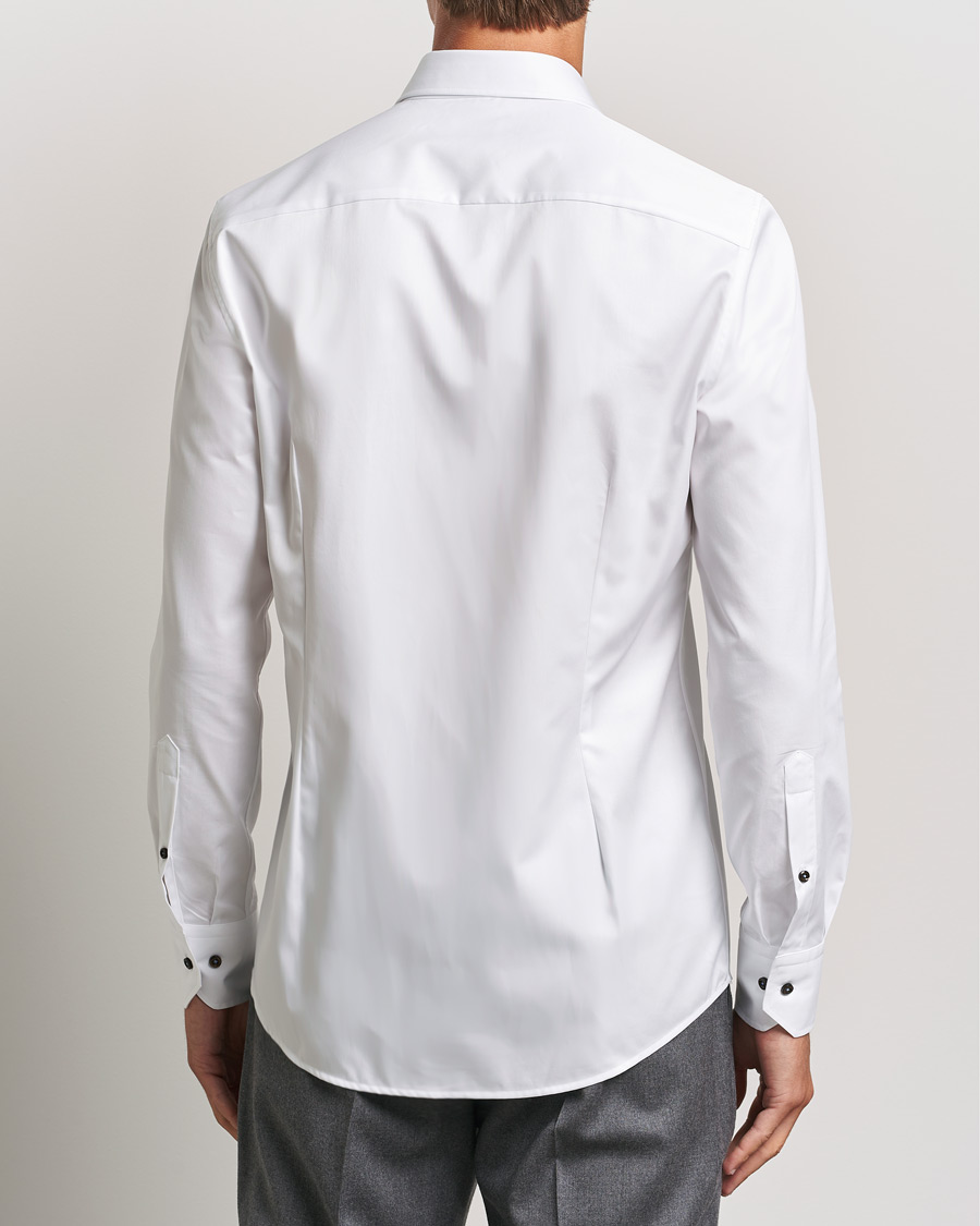 Homme | Chemises | Stenströms | Slimline Cut Away Contrast Button Shirt White/Brown