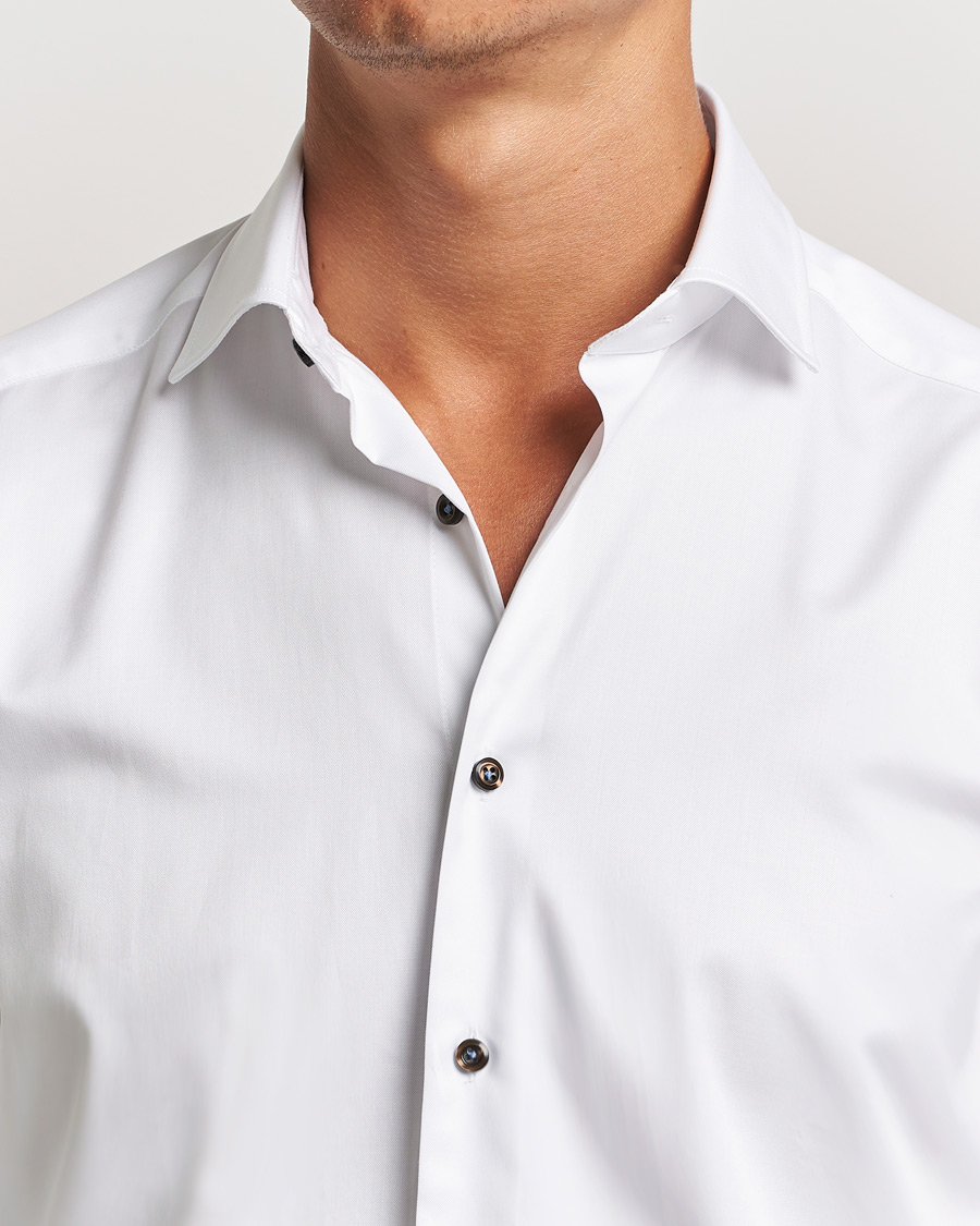 Homme | Chemises | Stenströms | Slimline Cut Away Contrast Button Shirt White/Brown