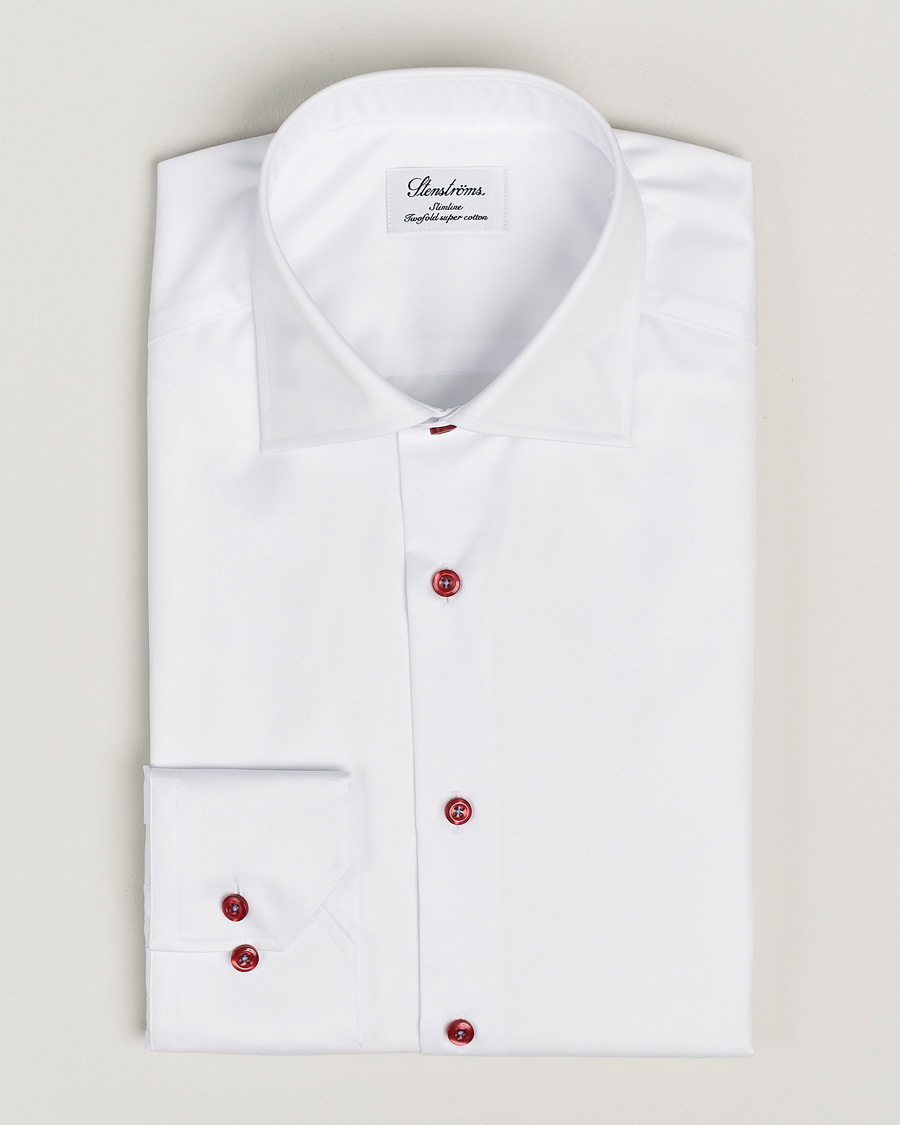 Homme | Chemises | Stenströms | Slimline Cut Away Contrast Button Shirt White/Red