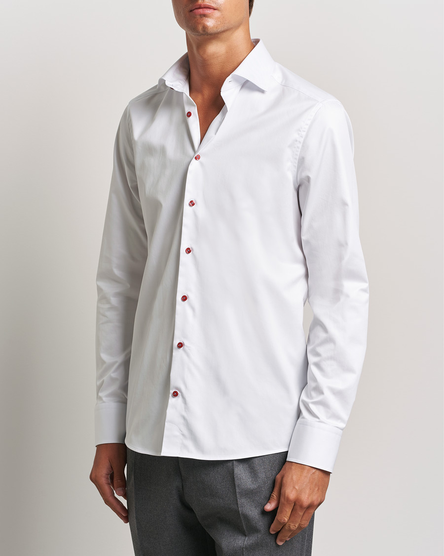 Homme | Chemises | Stenströms | Slimline Cut Away Contrast Button Shirt White/Red