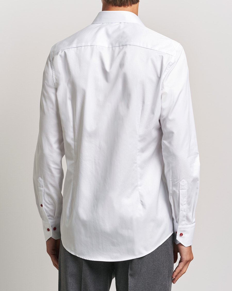Homme | Chemises | Stenströms | Slimline Cut Away Contrast Button Shirt White/Red