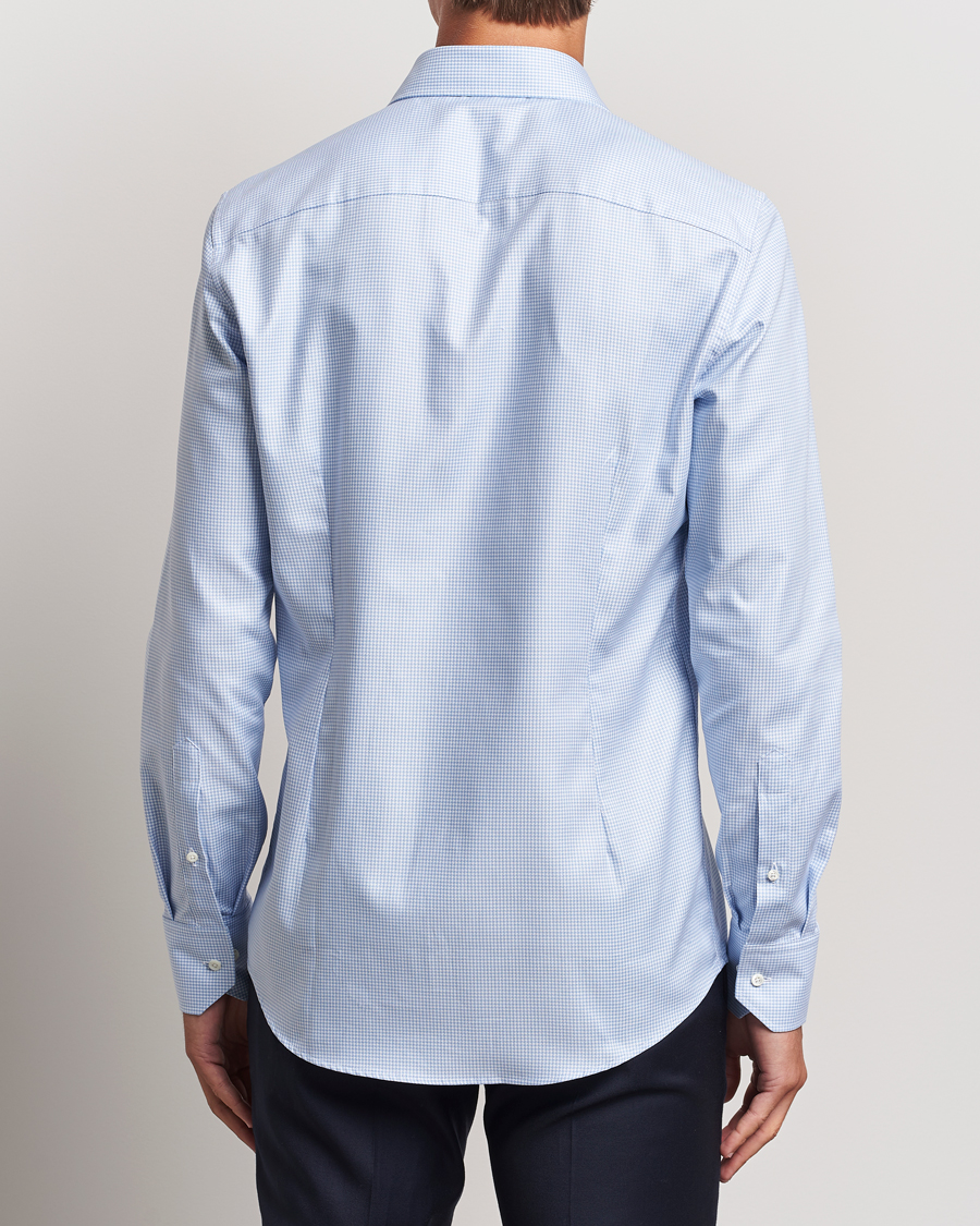 Homme | Chemises | Stenströms | Slimline Houndstooth Cut Away Shirt Light Blue