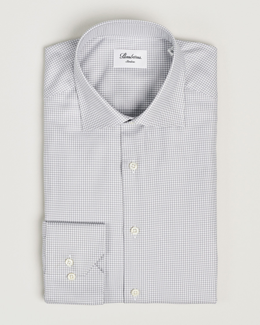 Homme | Chemises | Stenströms | Slimline Houndstooth Cut Away Shirt Grey