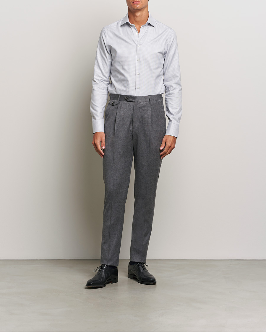 Homme | Chemises | Stenströms | Slimline Houndstooth Cut Away Shirt Grey
