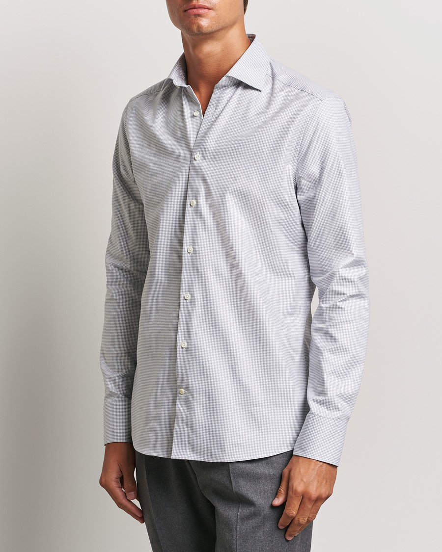 Homme | Chemises | Stenströms | Slimline Houndstooth Cut Away Shirt Grey