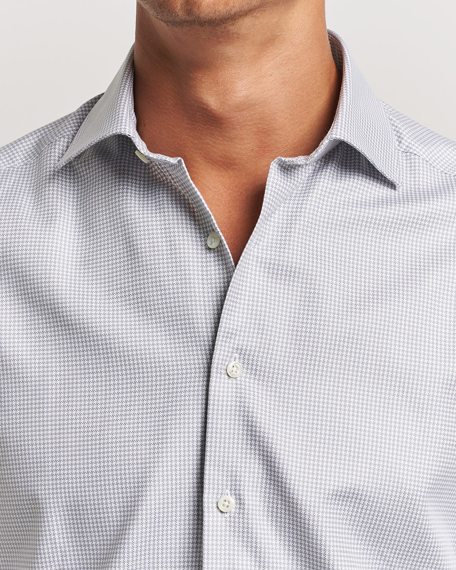 Homme | Chemises | Stenströms | Slimline Houndstooth Cut Away Shirt Grey