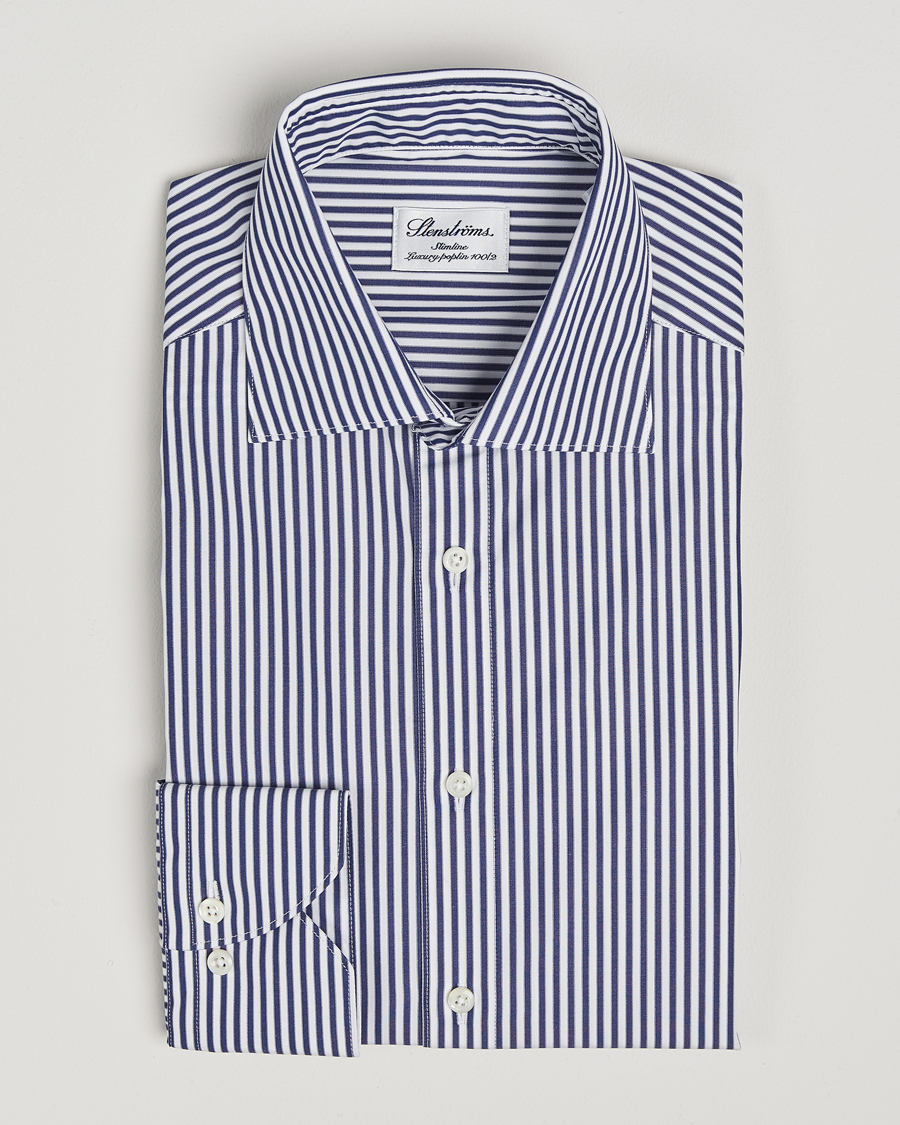 Homme | Chemises | Stenströms | Slimline Striped Poplin Cut Away Shirt Blue