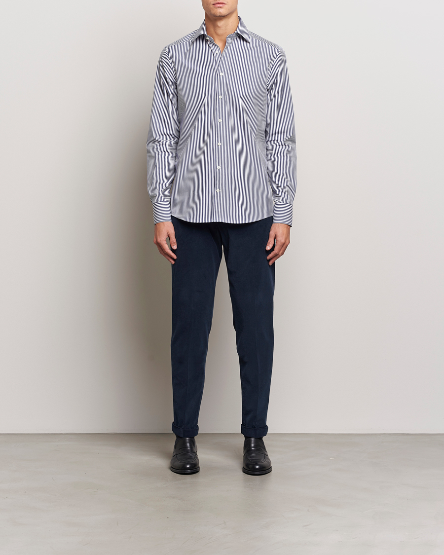 Homme | Chemises | Stenströms | Slimline Striped Poplin Cut Away Shirt Blue