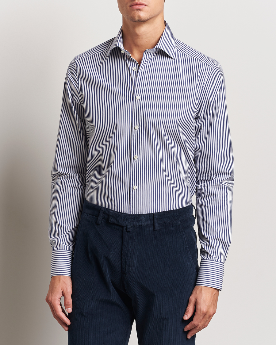 Homme | Chemises | Stenströms | Slimline Striped Poplin Cut Away Shirt Blue