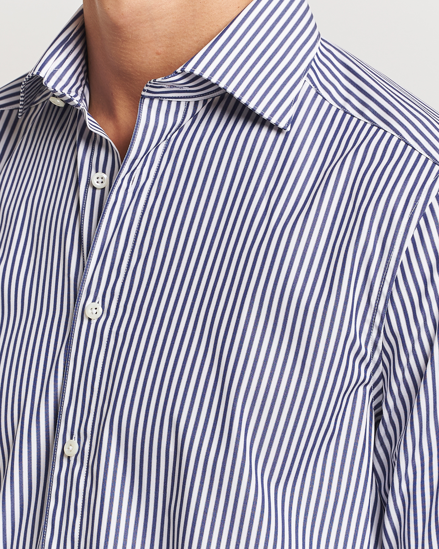 Homme | Chemises | Stenströms | Slimline Striped Poplin Cut Away Shirt Blue