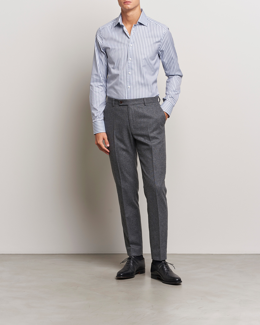 Homme | Chemises | Stenströms | Slimline Striped Luxury Oxford Shirt Blue
