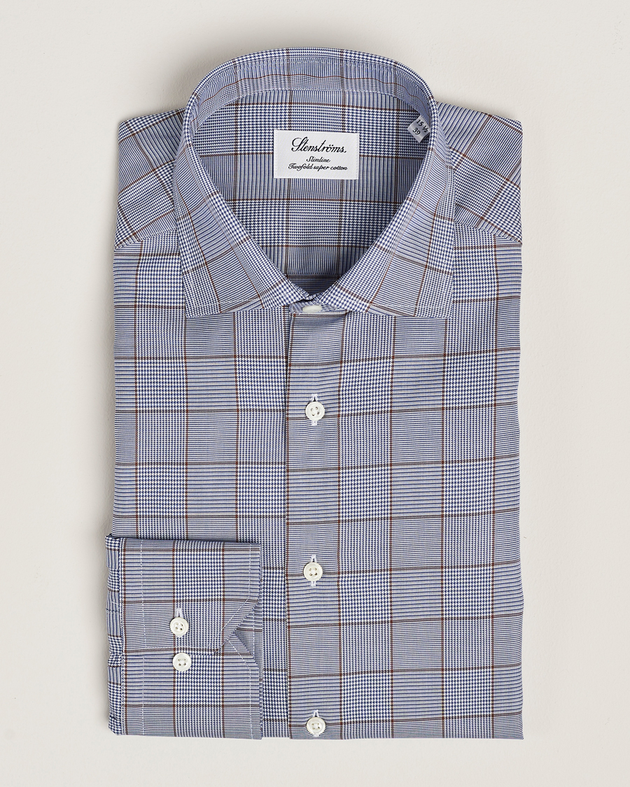 Homme | Chemises | Stenströms | Slimline Prince of Wales Check Shirt Blue