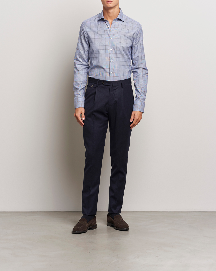 Homme | Chemises | Stenströms | Slimline Prince of Wales Check Shirt Blue