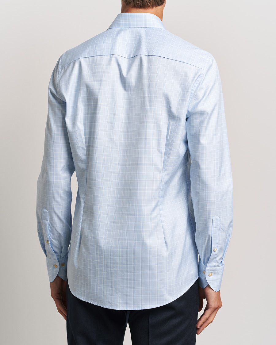 Homme | Chemises | Stenströms | Slimline Checked Twill Cut Away Shirt Light Blue