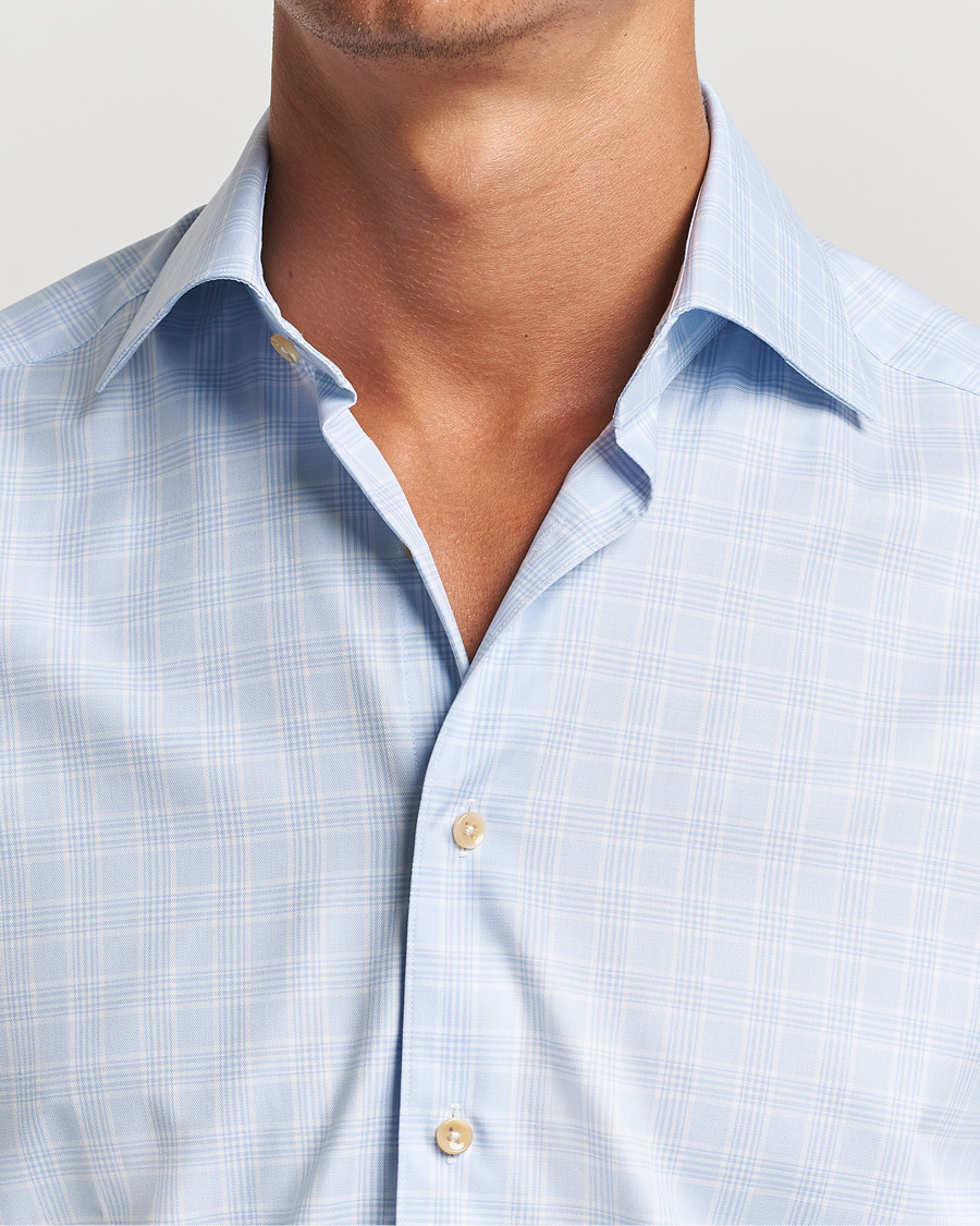 Homme | Chemises | Stenströms | Slimline Checked Twill Cut Away Shirt Light Blue