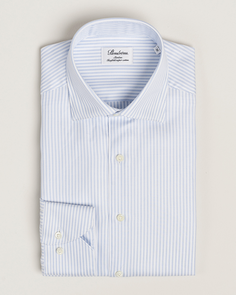 Homme | Chemises | Stenströms | Slimline Striped Twill Cut Away Shirt White/Blue